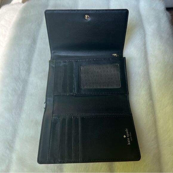 Black Pebbled Leather Large trifold Kate Spade Wallet - Picture 4 of 16